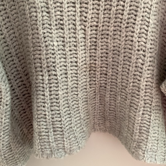 Aerie Chunky Knit Wool Alpaca Blend Mock Neck Relaxed Fit Sweater Grey Large - Picture 4 of 11